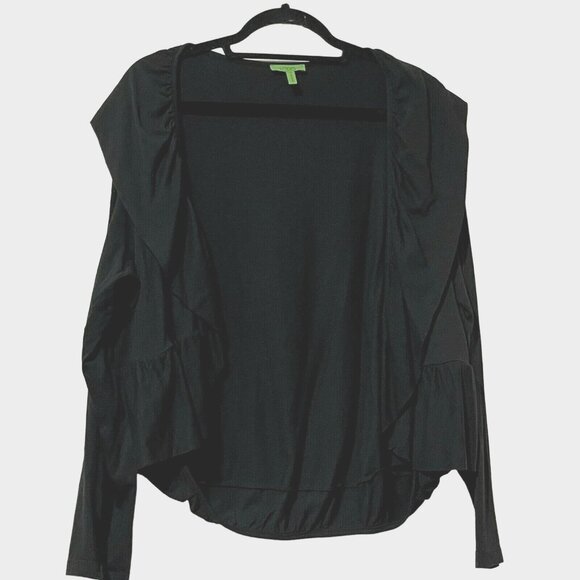 Logo by Lori Goldstein Womens 1X Black Open Front Drape Cardigan - Picture 2 of 8